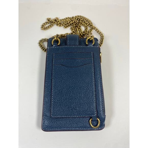 Coach Leather Turnlock Chain Phone Crossbody Navy Blue - Picture 1 of 9